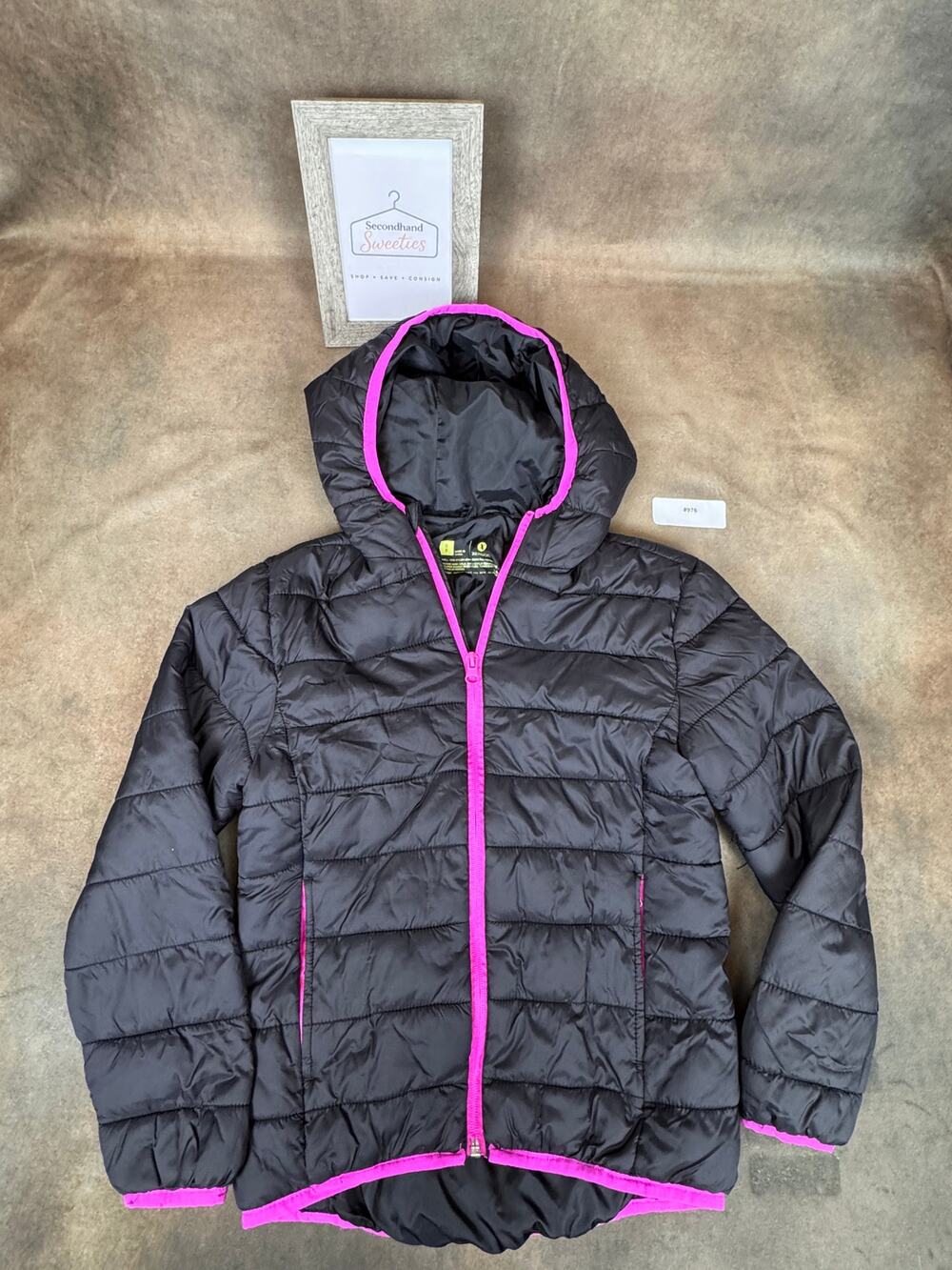 Xersion Girls Black Puffer Jacket Pink Trim Size 8 #976